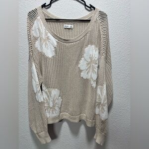 Hollister Cream Knit Sweater with Hibiscus detail